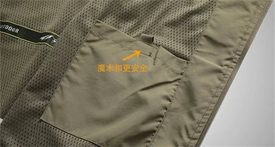 FGKKS men's olive outdoor waistcoat with breathable mesh lining and front pocket