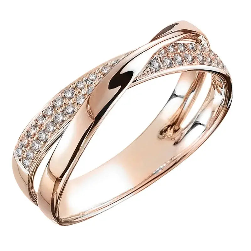 Huitan Two Tone X Shape Cross Ring For Women Wedding Jewelry Dazzling CZ Stone Large Modern Ring Fashion Accessory