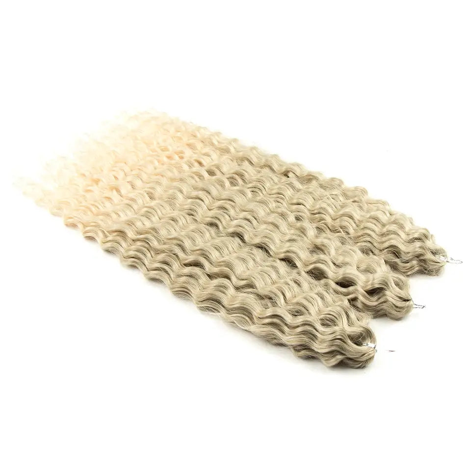 Ariel Curl deep-wave crochet hair extensions, ombre blonde-pink, 22 inch, 3 bundles, Simples Market