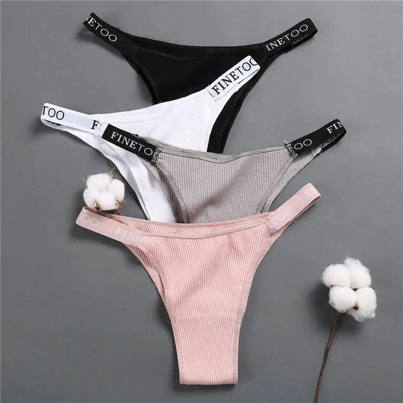 Women's 4-pack low-waist cotton panties with FINETOO waistband in black, white, gray, and pink