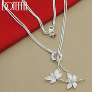 DOTEFFIL 925 Sterling Silver Two Dragonfly Pendant Necklace For Women Snake Chain Wedding Engagement Jewelry