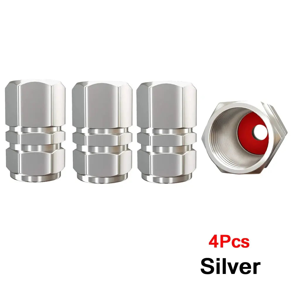 4pcs silver aluminum alloy tire valve caps for cars and motorcycles