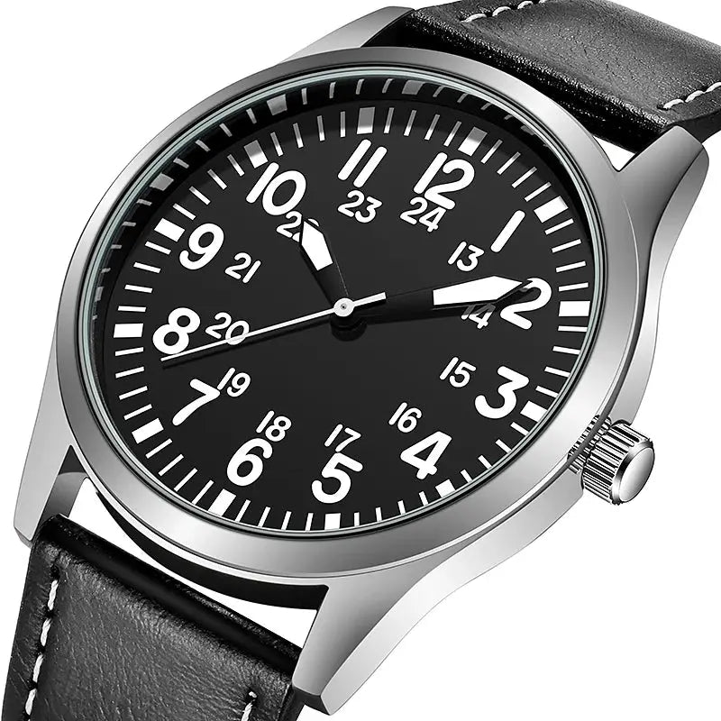 Aviator Works Pilot Collection Watch With Easy Reading 24H Display And Japanese Quartz Movement Luminous Dial 41mm Case