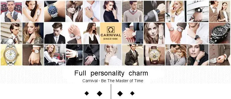 Men's Carnival luxury automatic wristwatch collage with Carnival brand logo