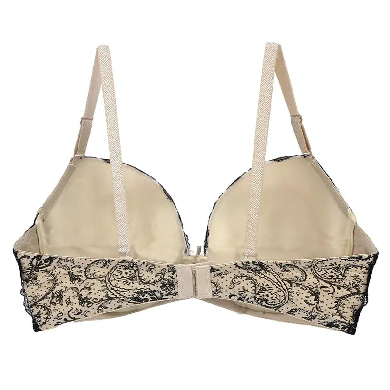 Push-up lace bra, beige with black lace pattern band, Simples Market