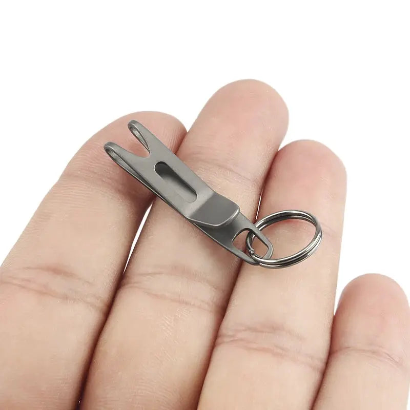 Titanium clasp key ring EDC tool with buckle hook, gray