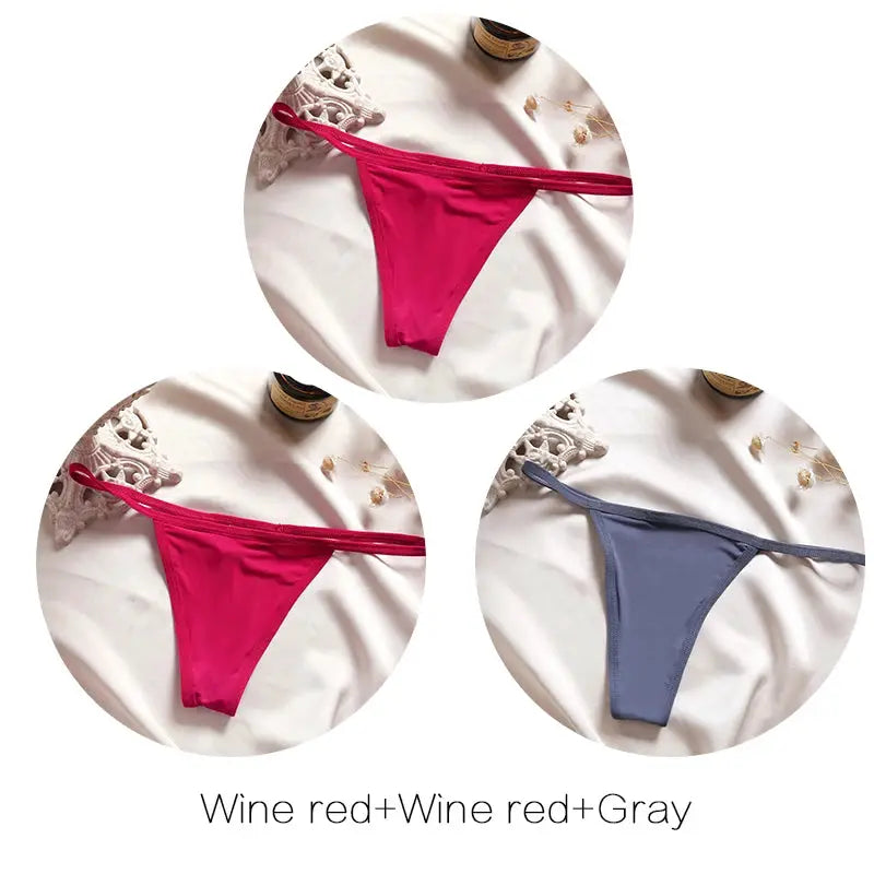 FINETOO 3-pack low-rise thong underwear for women in wine red and gray