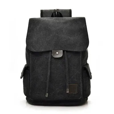 Backpack: Simples Market canvas, large black men’s rucksack with flap and side pockets