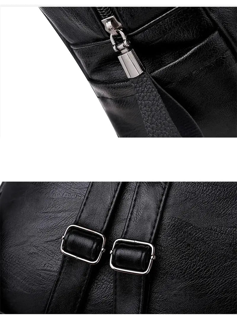 Yogodlns Luxury Backpack for Women, black PU leather, large capacity, double zipper, Simples Market
