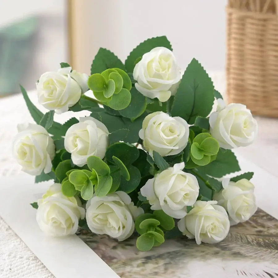 Smr Artificial Flowers Vase For Home Decor Outdoor Garden Christmas Eucalyptus Leaves Silk Roses Bouquet