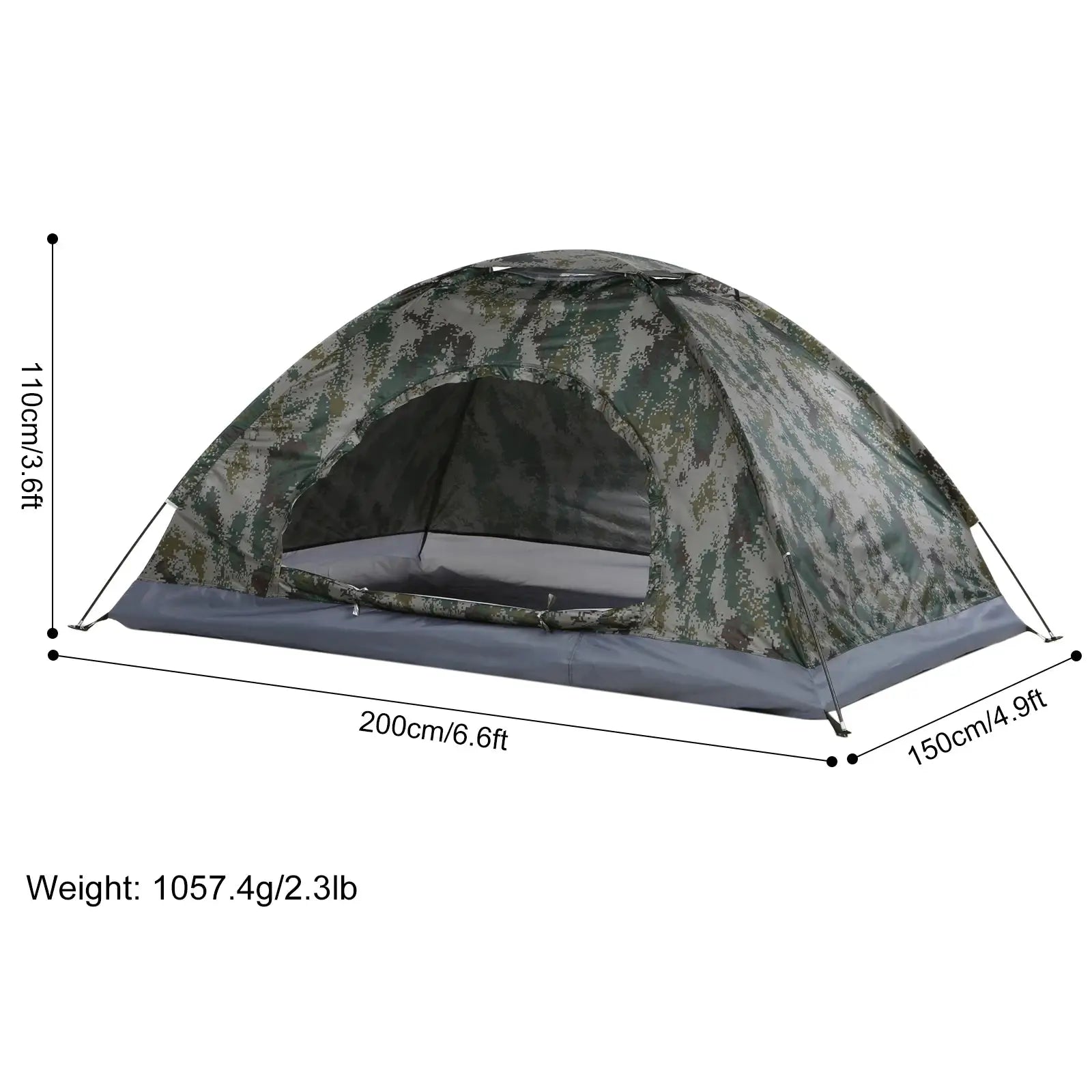 Tomshoo camouflage ultralight camping tent, single-layer, 200cm x 150cm footprint