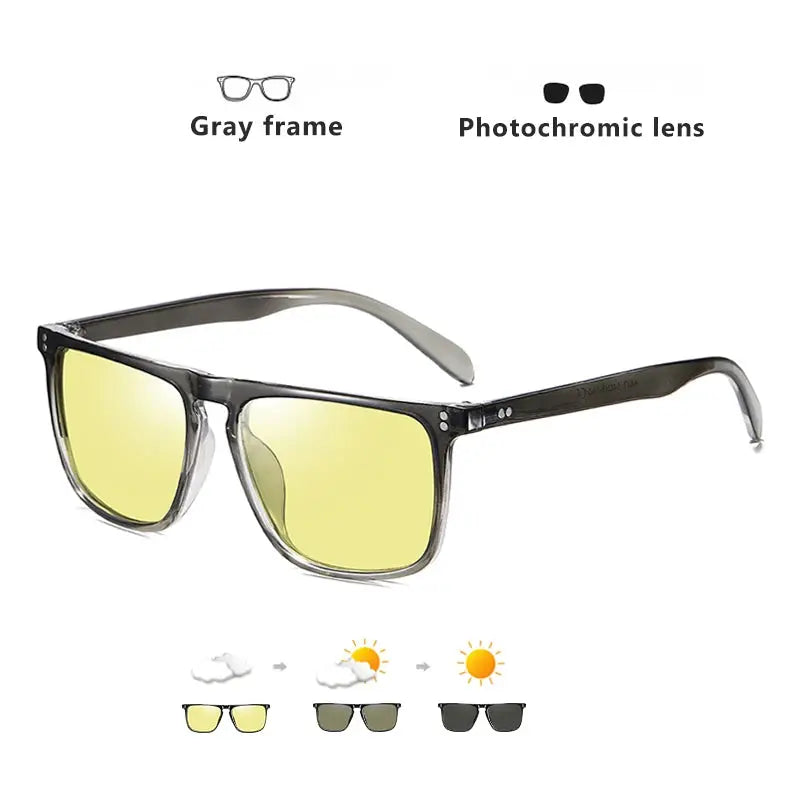 Rivet Square Photochromic Sunglasses Polarized Day Night Vision With Anti Glare Unisex