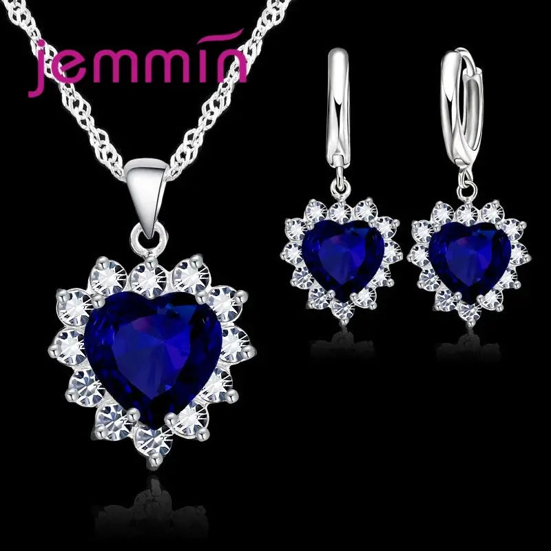 Yaameli 925 Silver Heart Pendant Necklace And Hoop Earrings Jewelry Set For Women Engagement Anniversary Gift