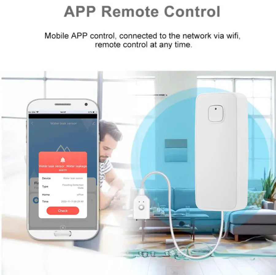 Tuya Smart flood leakage sensor remote monitor, white, WiFi-enabled by Simples Market