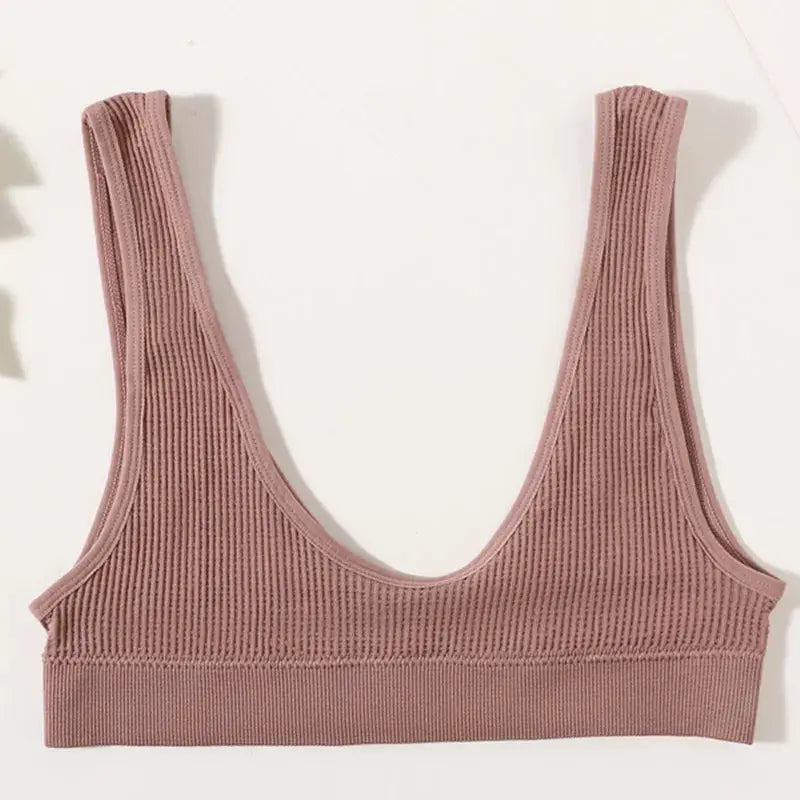 Women’s seamless ribbed bralette in dusty pink, non-wire crop top