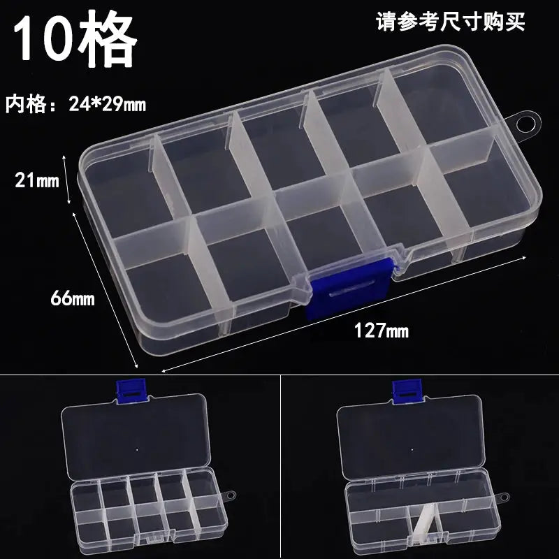 Simples Market 10-compartment transparent plastic jewelry & parts storage box with blue latch