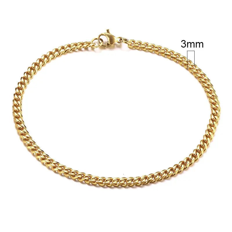 Vnox Stainless Steel Cuban Link Bracelet Unisex Curb Chain for Men and Women with Lobster Clasp