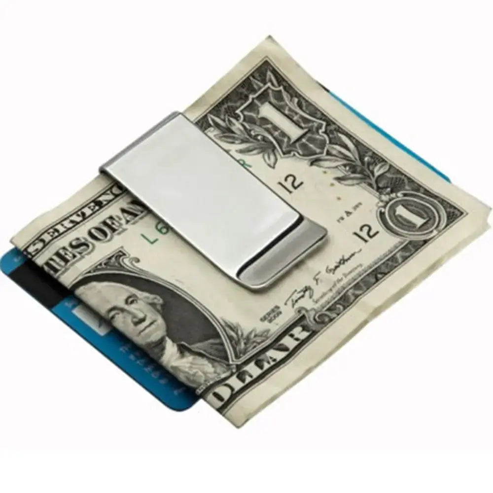 Simples Market stainless steel slim money clip wallet with cash and blue card