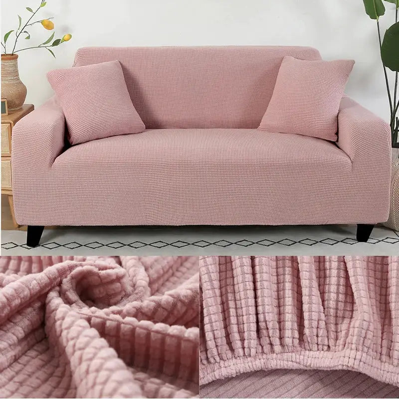 Jacquard pink thick sofa cover for L-shaped sofa with two cushions Simples Market