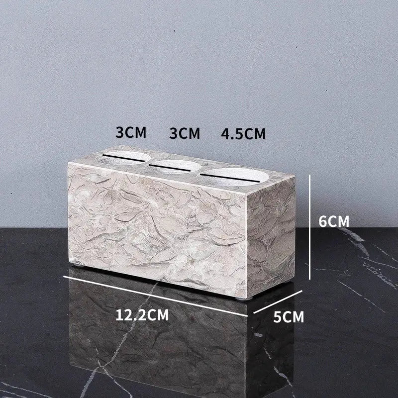 Simples Market natural marble bathroom accessories set with liquid soap dispenser, toothbrush holder, cup, and soap dish