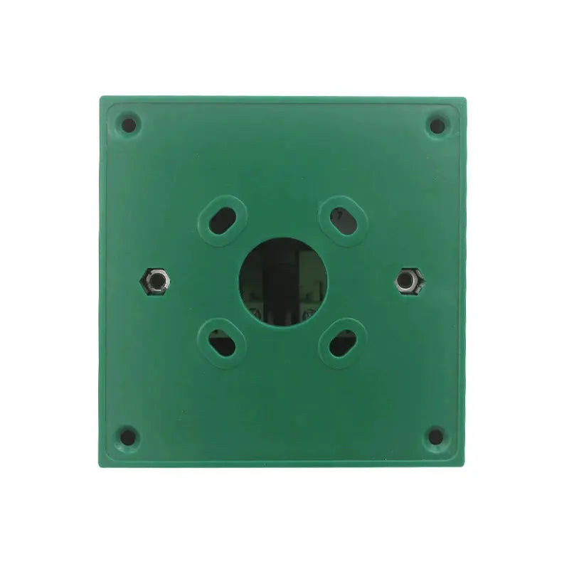Fire emergency release switch back plate, green, Simples Market, with central circular opening and mounting holes
