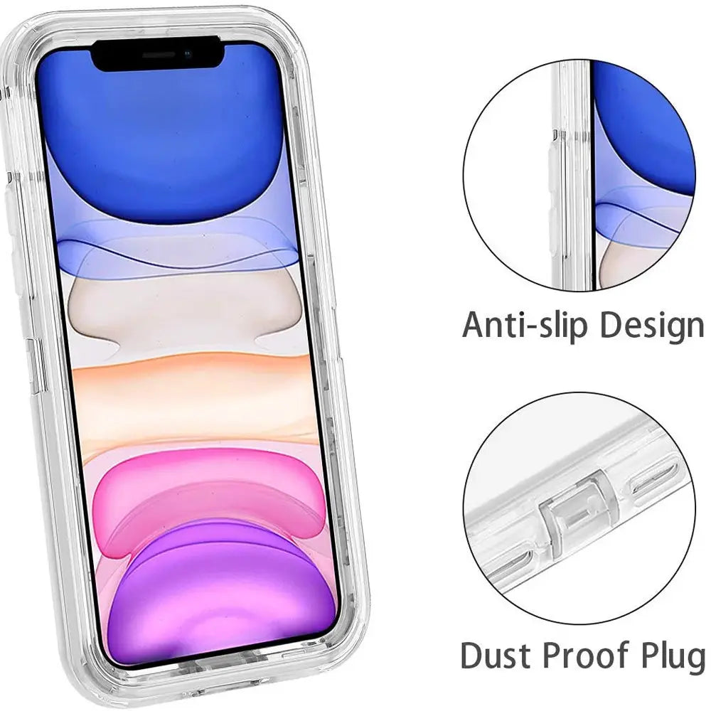 Simples Market clear iPhone case, heavy-duty shockproof armor with anti-slip grip and dust-proof plug