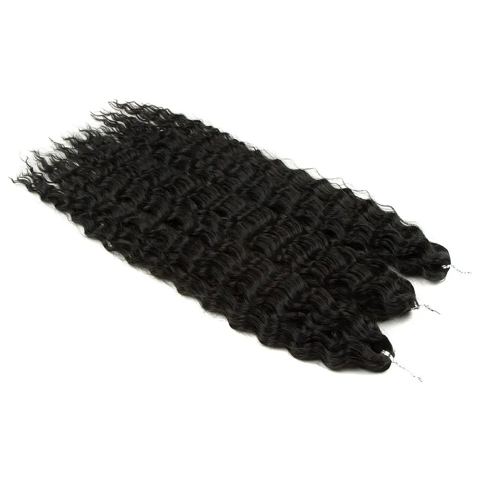 Ariel Curl water-wave crochet hair extensions in black synthetic braid with deep wave texture.