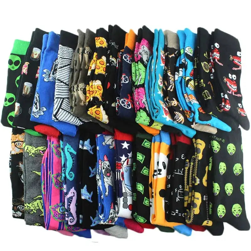 Cotton Happy Funny Socks For Men Women Unisex Crew Socks Alien Planet Shark Dinosaur Novelty Design