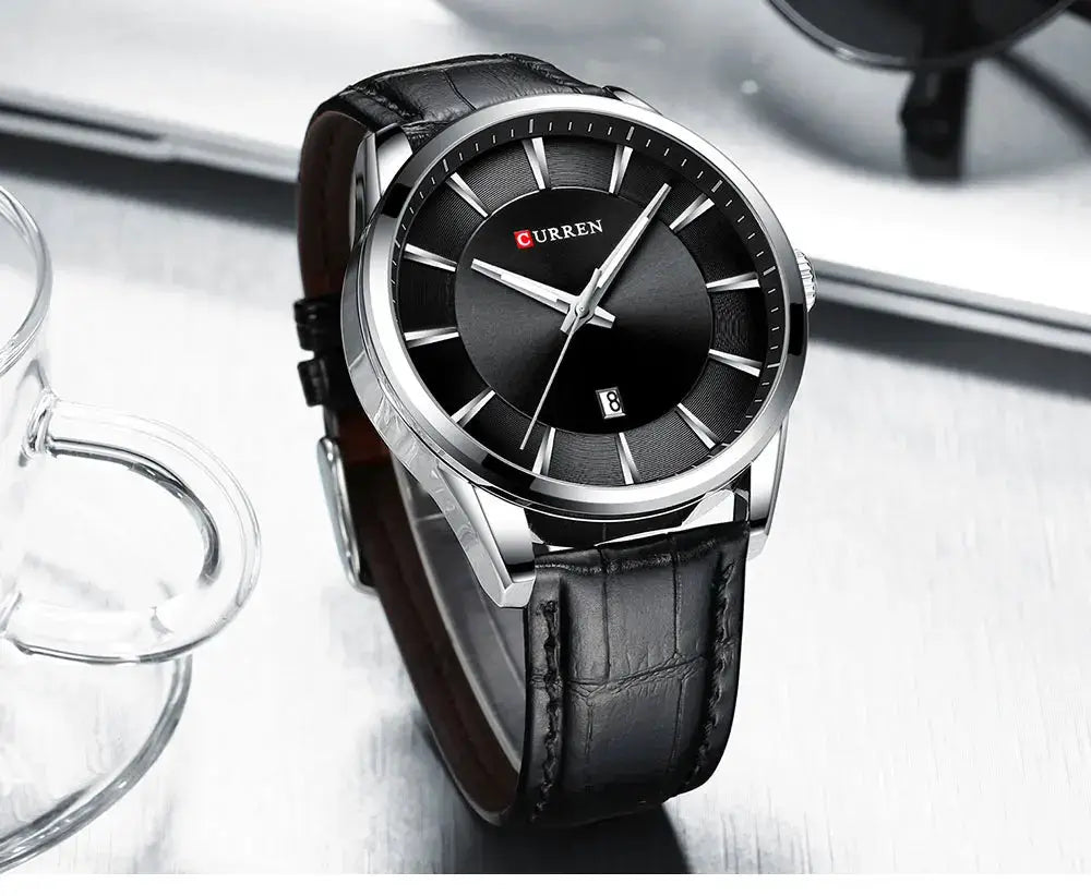 Curren Quartz Watches For Mens Leather Strap Luxury Minimalist Business Wristwatch Stainless Steel Case