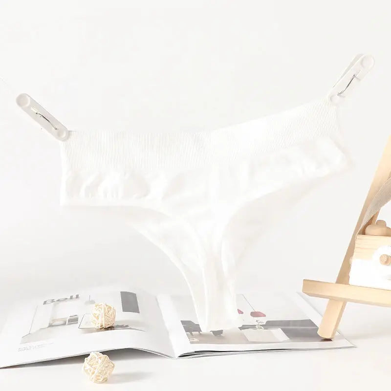 Ribbed white thong G-string, high-rise waistband, Simples Market