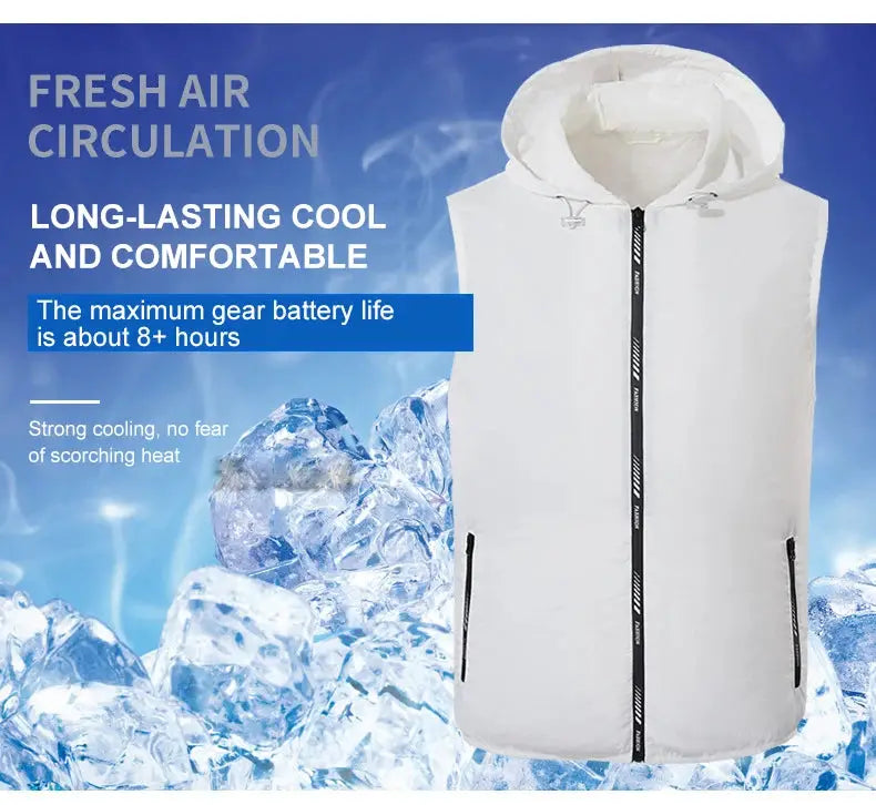 Simples Market ultralight white hooded windbreaker vest with front zipper and side pockets