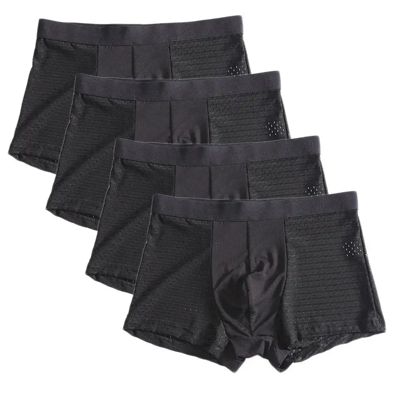 Men's bamboo fiber boxer shorts, black solid, 4-pack, L-8XL, breathable underwear set