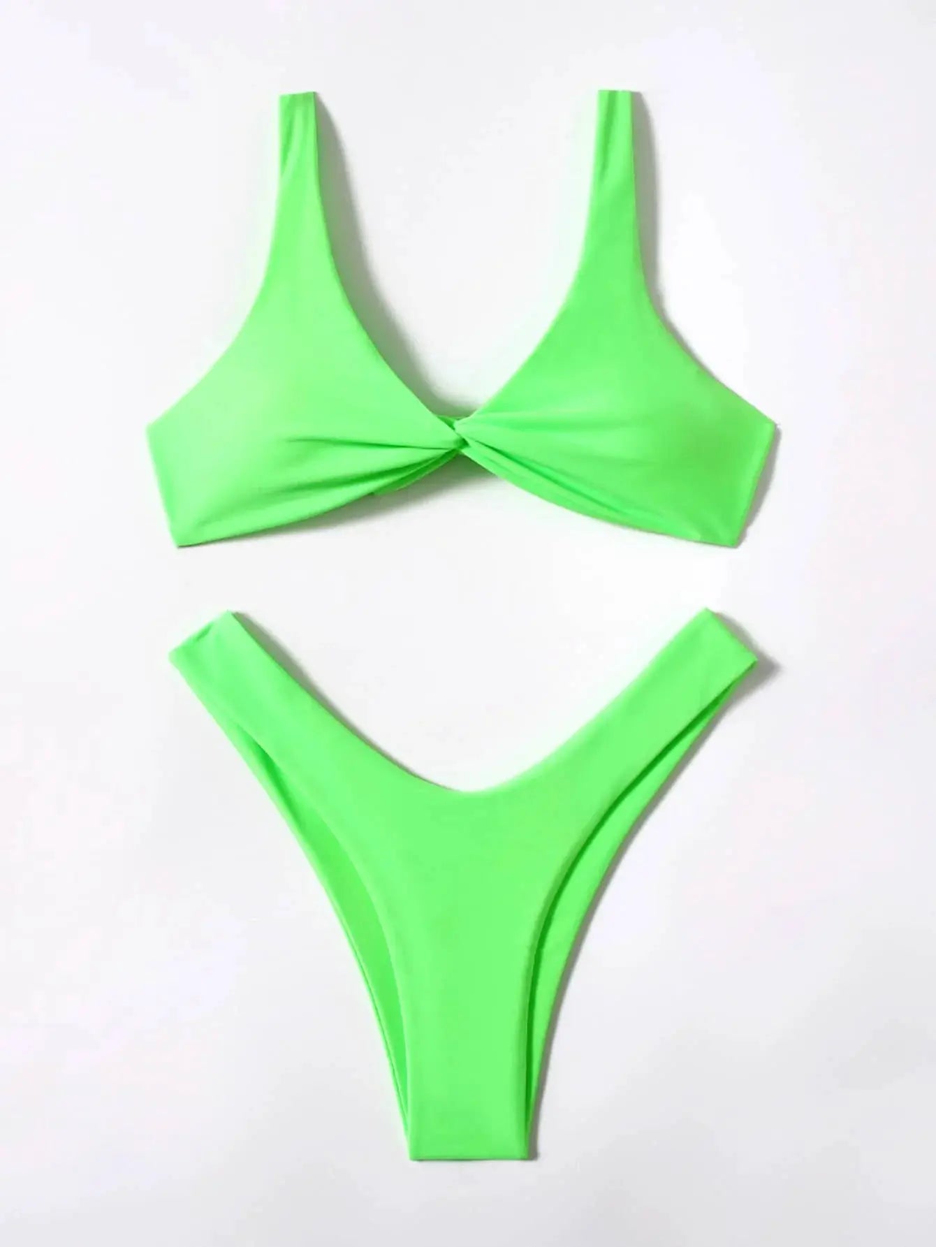 ZTVitality neon green solid bikini set by Simples Market with twisted front top and high-leg bottoms