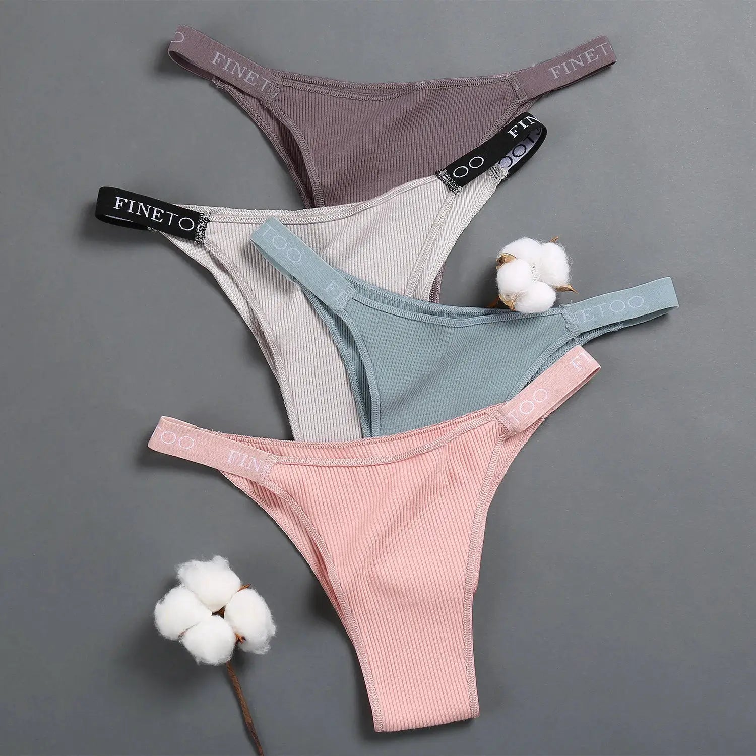 Panties 5-piece Finetoo cotton low-rise set for women in assorted pastel colors.