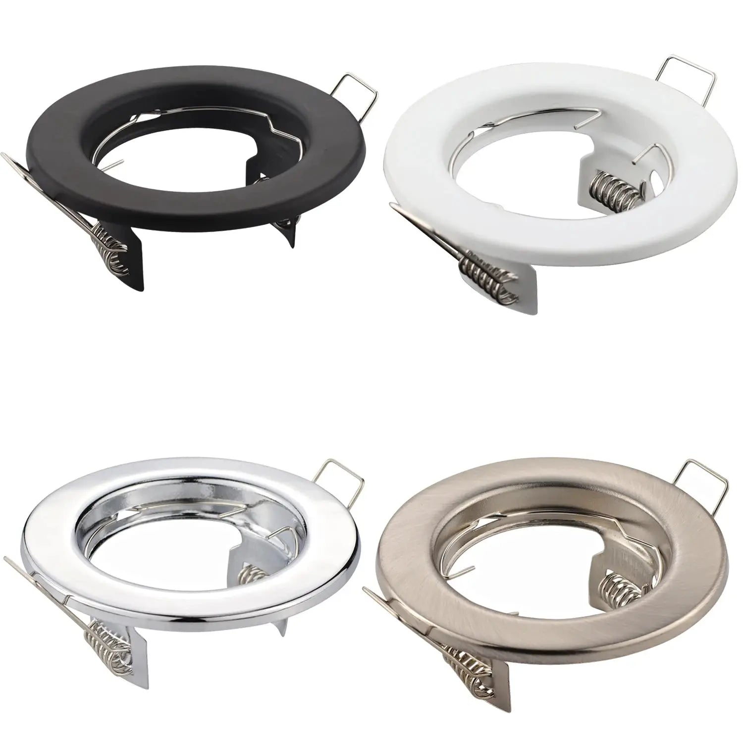 Four-piece down-light frame set for recessed LED ceiling fixtures in black, white, silver and bronze finishes
