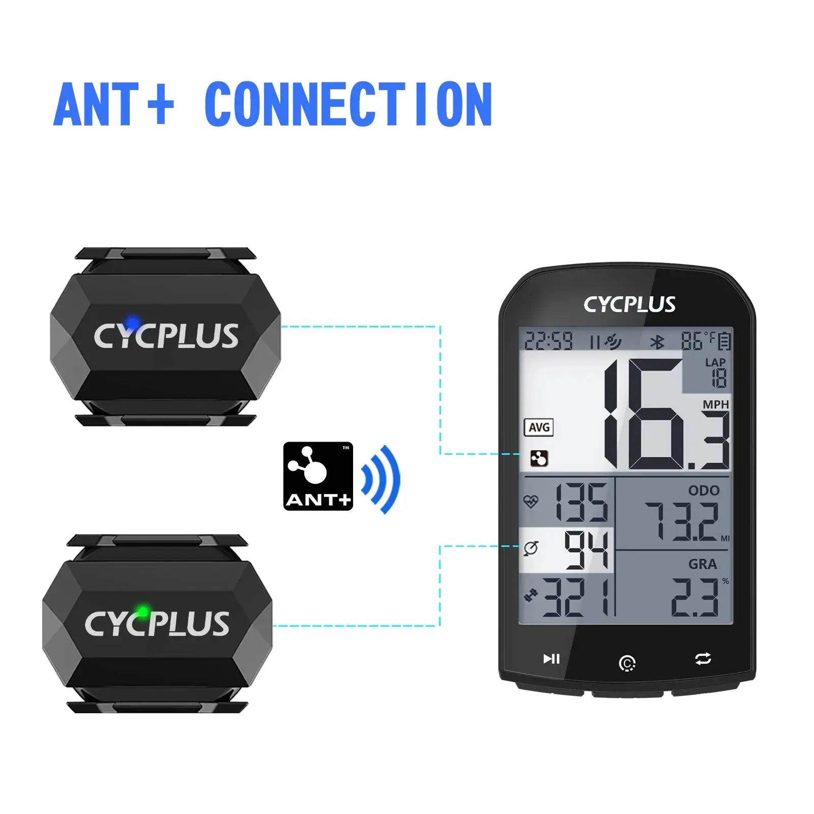 CycPlus C3 Cadence Speed Dual Sensor Bike Computer ANT Plus Bluetooth Waterproof GPS Cycling