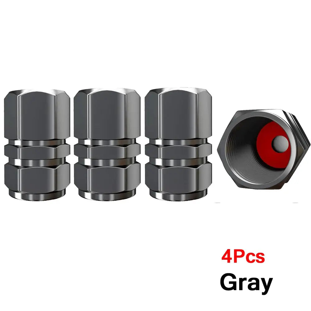 Simples Market AUTCOAT aluminum alloy tire valve caps, 4-piece gray metal caps