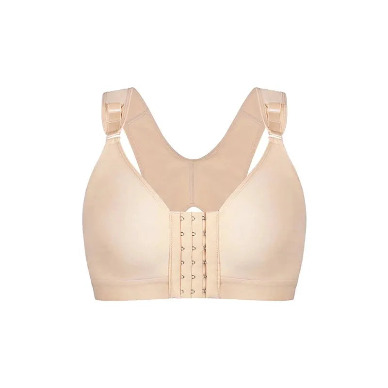 Nude seamless padded bra with back hook closure and wide adjustable straps