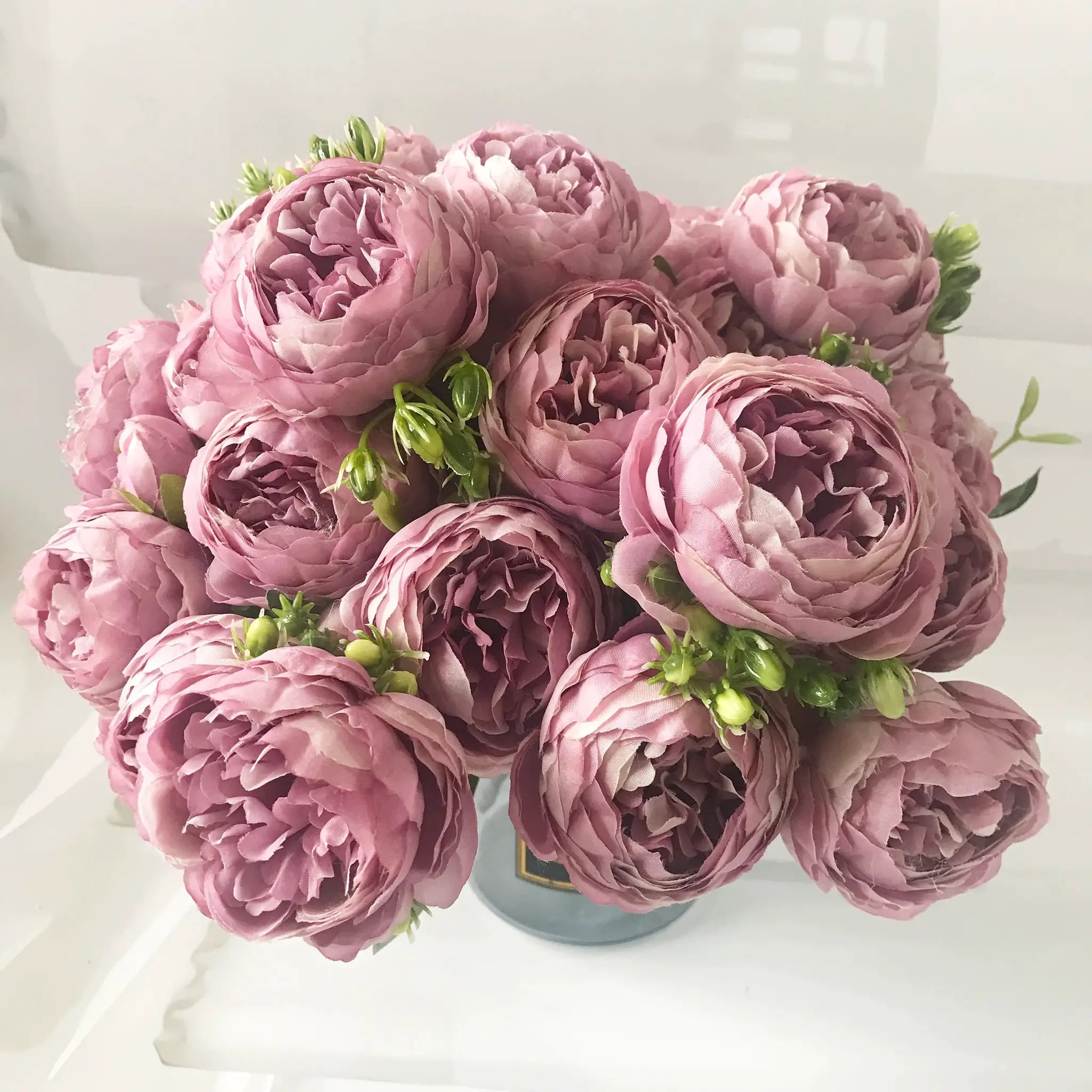 Simples Market rose pink silk peony artificial bouquet with multiple large blooms