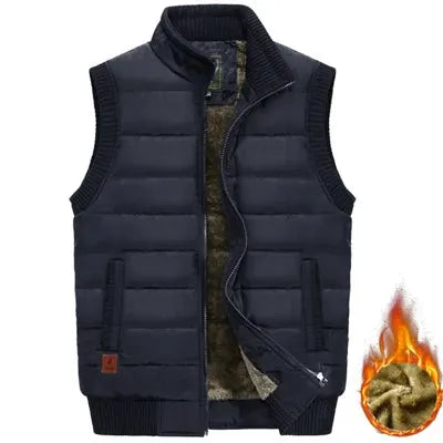 Simples Market navy blue men's padded fleece vest, sleeveless quilted stand-collar, 8XL
