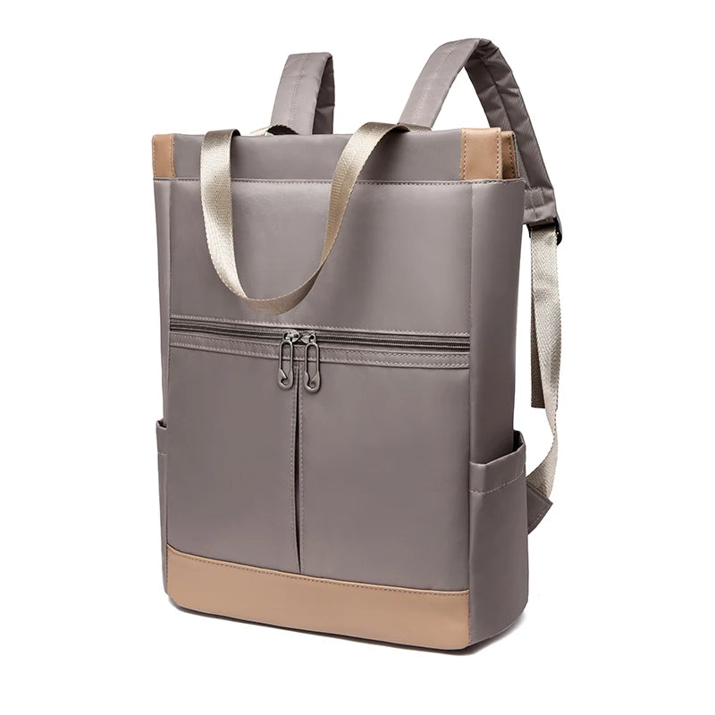 Women's waterproof Oxford backpack, gray with tan base, large school/travel bag by Simples Market