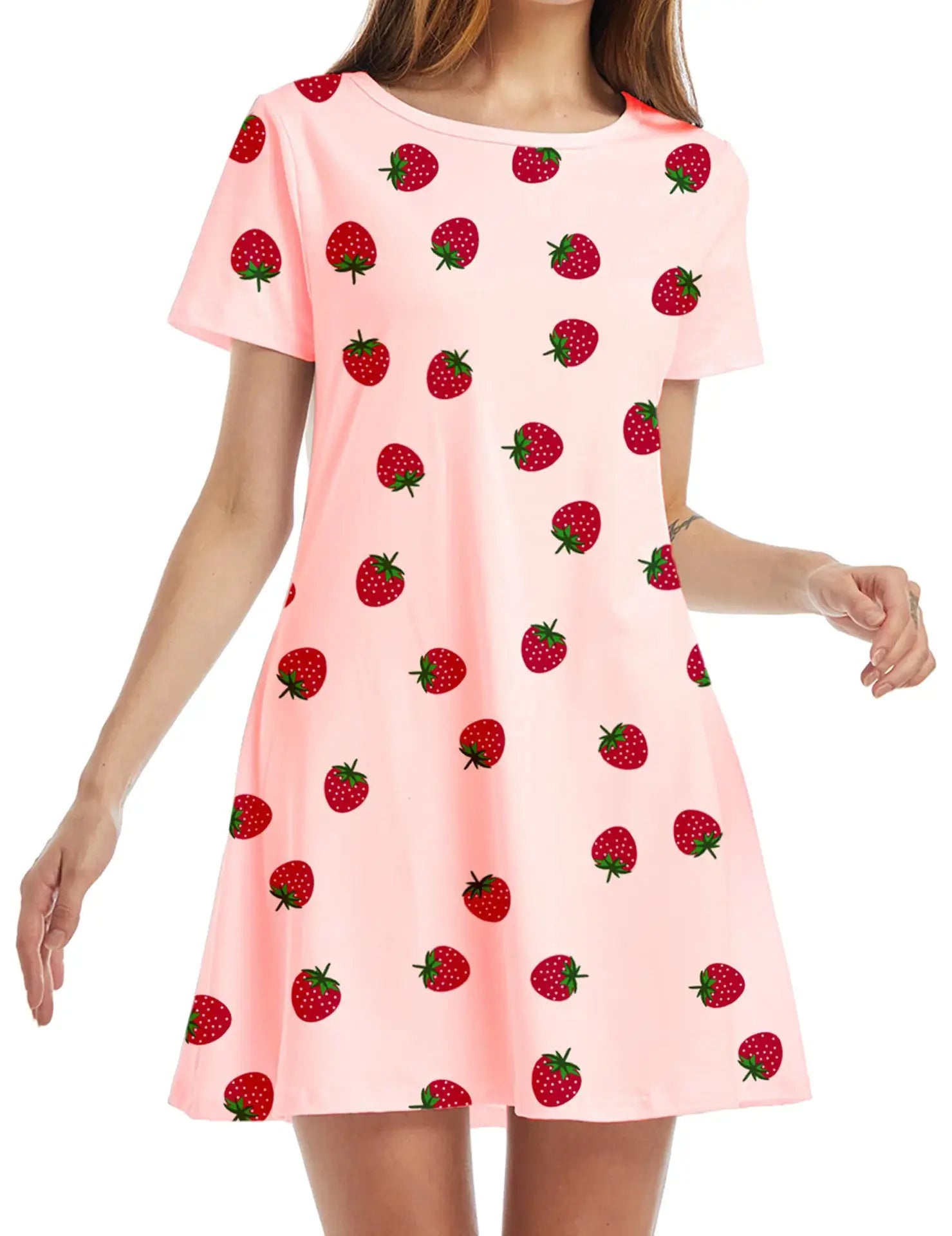 Instylis Women Casual Vintage O Neck Print Loose Mini Dress Sundress