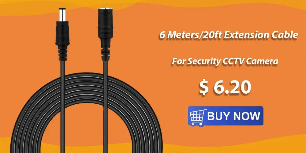 6m black CCTV extension cable for security cameras with dual-ended connectors