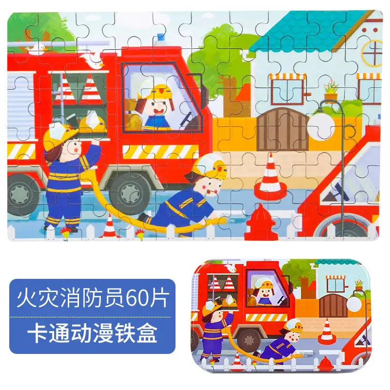 Wooden Puzzle Toys 60 Pieces For Children Cartoon Vehicles And Animals Educational Baby Learning Gift