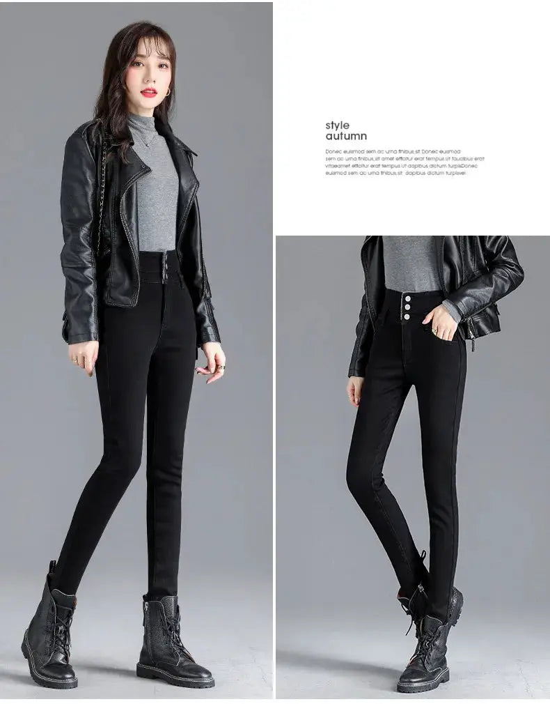 Thermal Winter Thick Fleece High Waist Stretch Skinny Jeans For Women