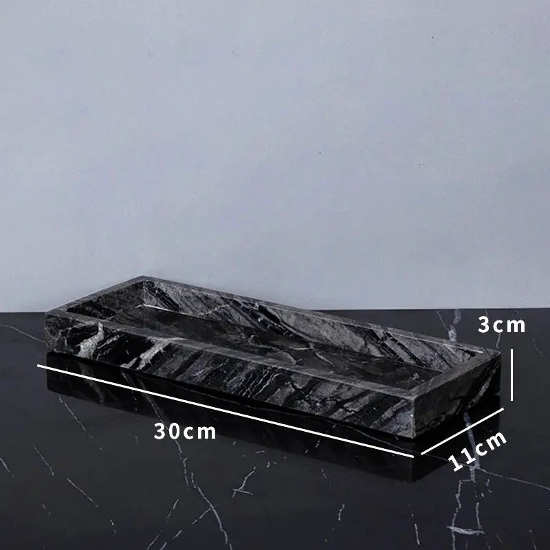 Ancient wood-grain natural marble bathroom tray, black with white veins, 30x11x3 cm
