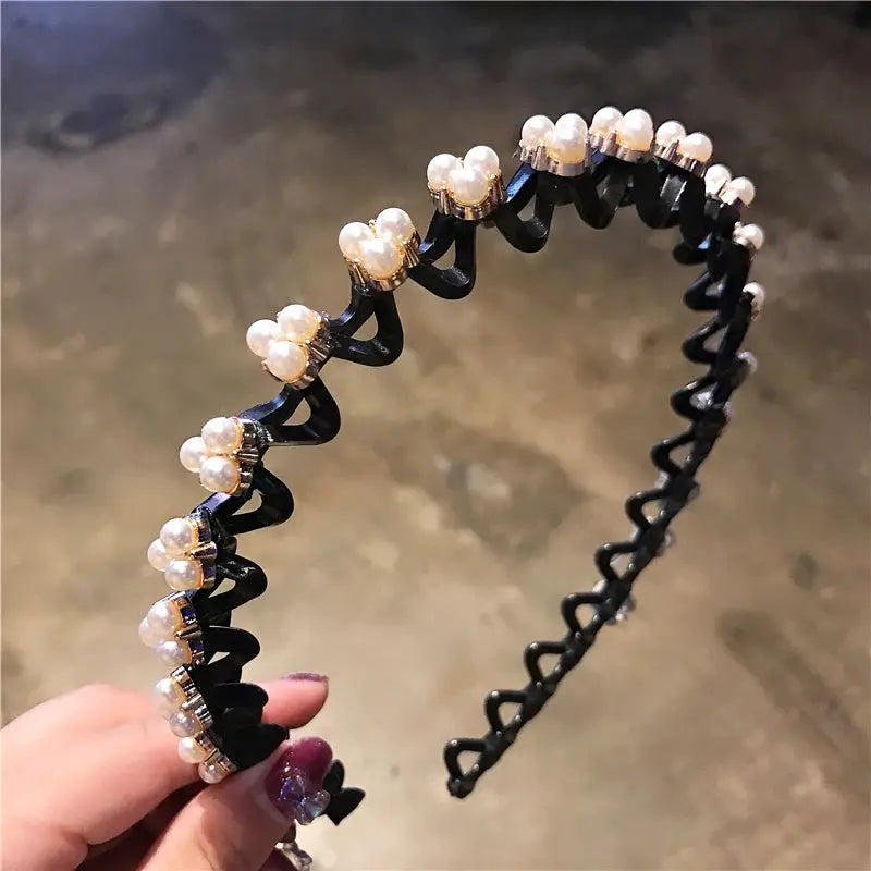 Non Slip Rhinestone Hairbands Elastic Flower Design With Pearl Accents For Women And Girls Headbands
