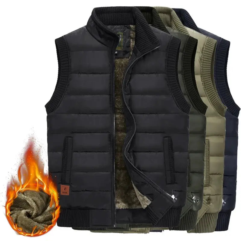 Padded sleeveless vest set in five colors with faux fur lining and zip front