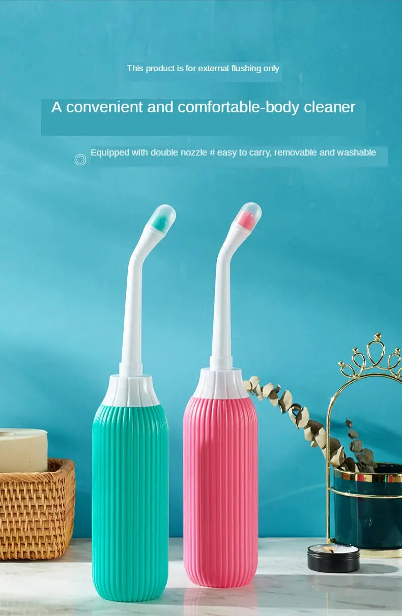 Simples Market portable bidets, 2-pack in turquoise and pink with white curved nozzles