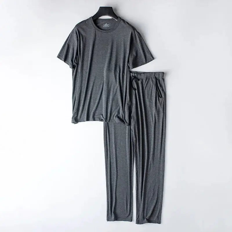 Men's spring and summer new modal pajamas two-piece short-sleeved trousers thin large size loose sports home wear suit sleepwear